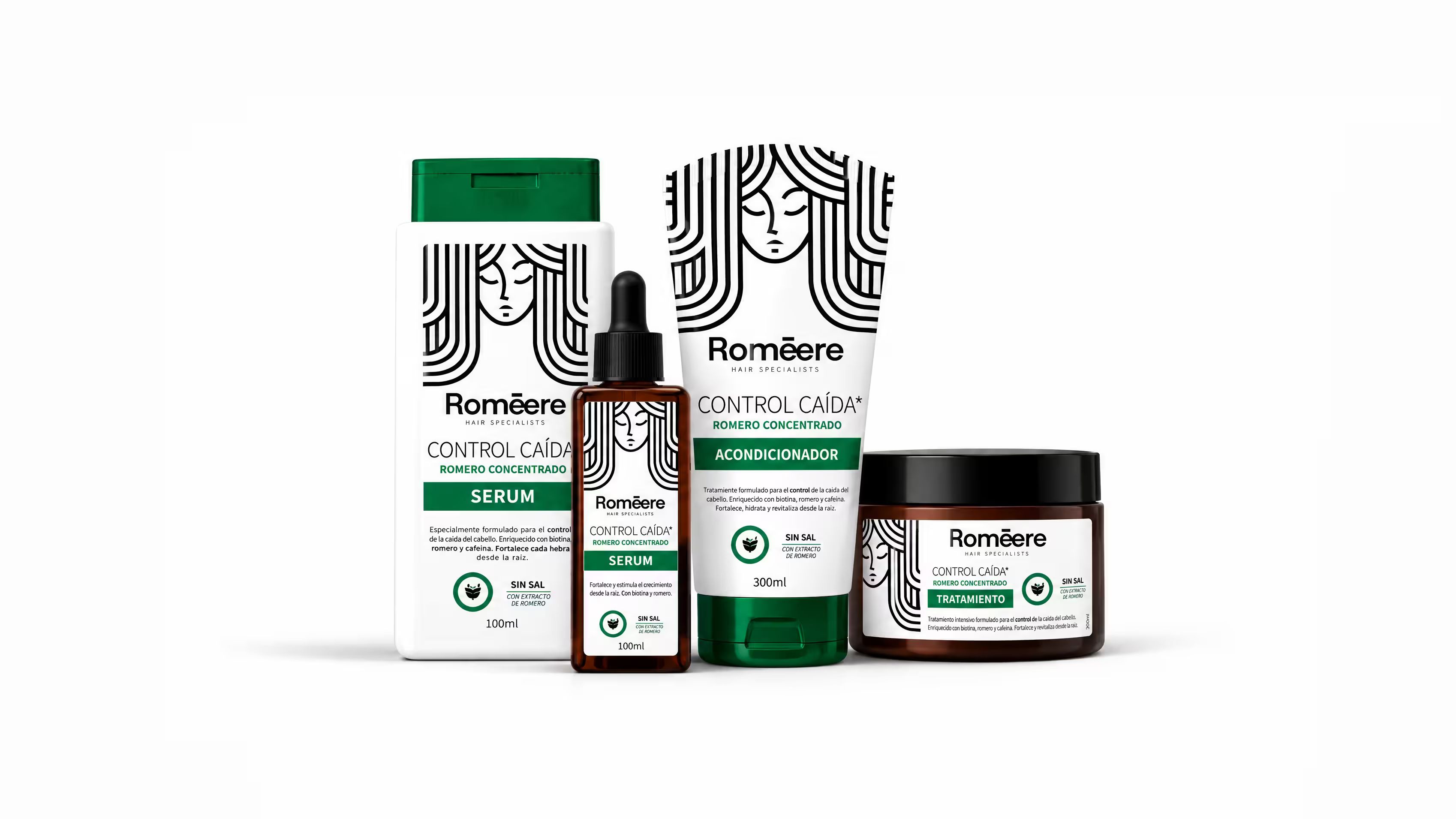 Sérum, acondicionador y tratamiento Romeere, foto de estudio
